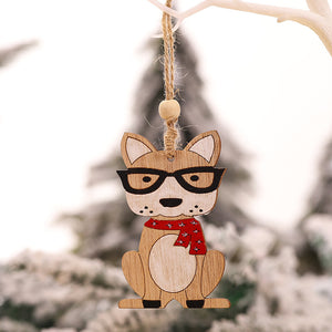 4pcs Creative Red Hat Dog Wooden Craft Christmas Tree