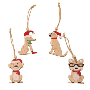 4pcs Creative Red Hat Dog Wooden Craft Christmas Tree